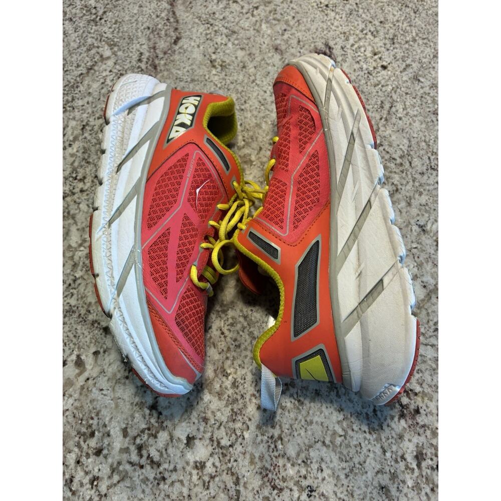 Hoka One One Clifton 1 Road Running Shoes Womens Sz 9 Pink Yellow Coral - Picture 5 of 8